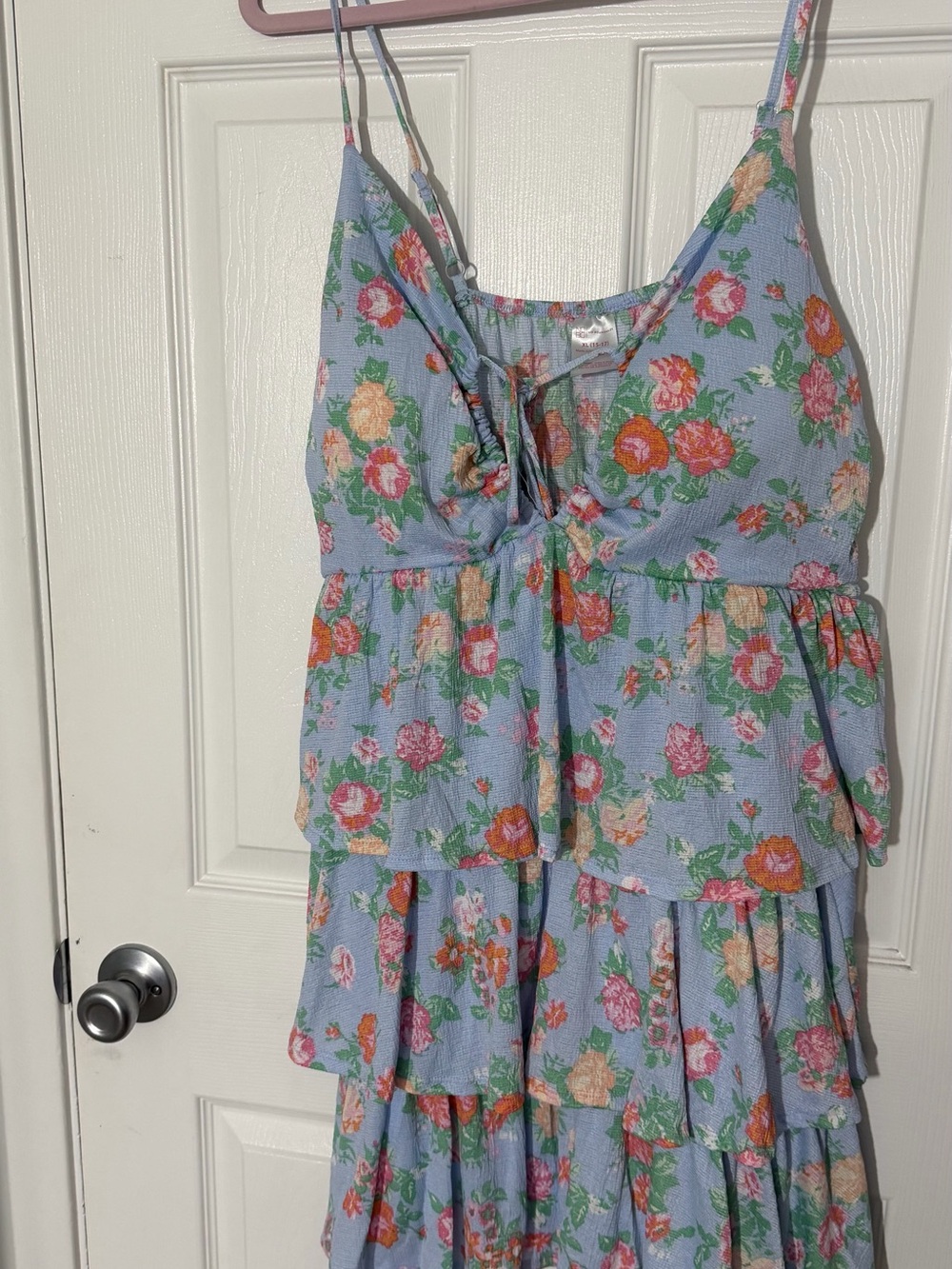 Xhilaration Light Blue Floral Tiered Midi Dress